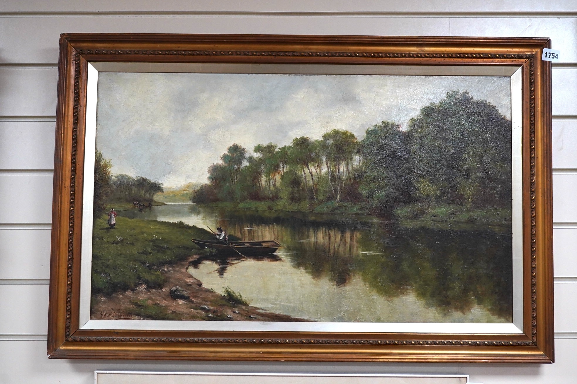 A. Christopherson, oil on canvas, Riverscape with figure and boat, signed, 44 x 75cm. Condition - good